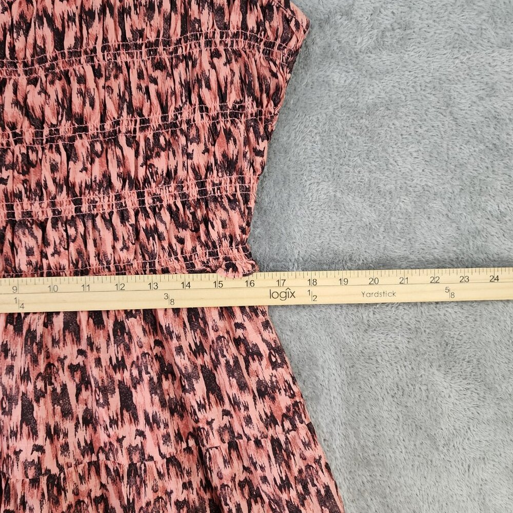 BeachLunchLounge Dress Womens Large Pink Black Smocked Sleeveless Tiered Midi - Picture 5 of 9